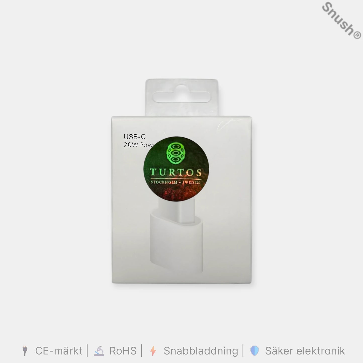 Turtos USB-C 20W snabbladdare – RoHS-godkänt och CE-märkt adapter