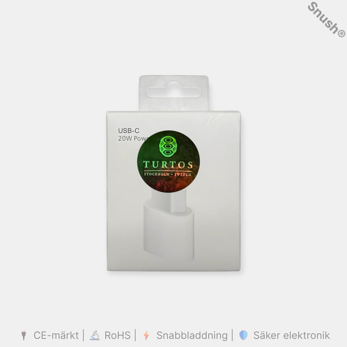 Turtos USB-C 20W snabbladdare – RoHS-godkänt och CE-märkt adapter